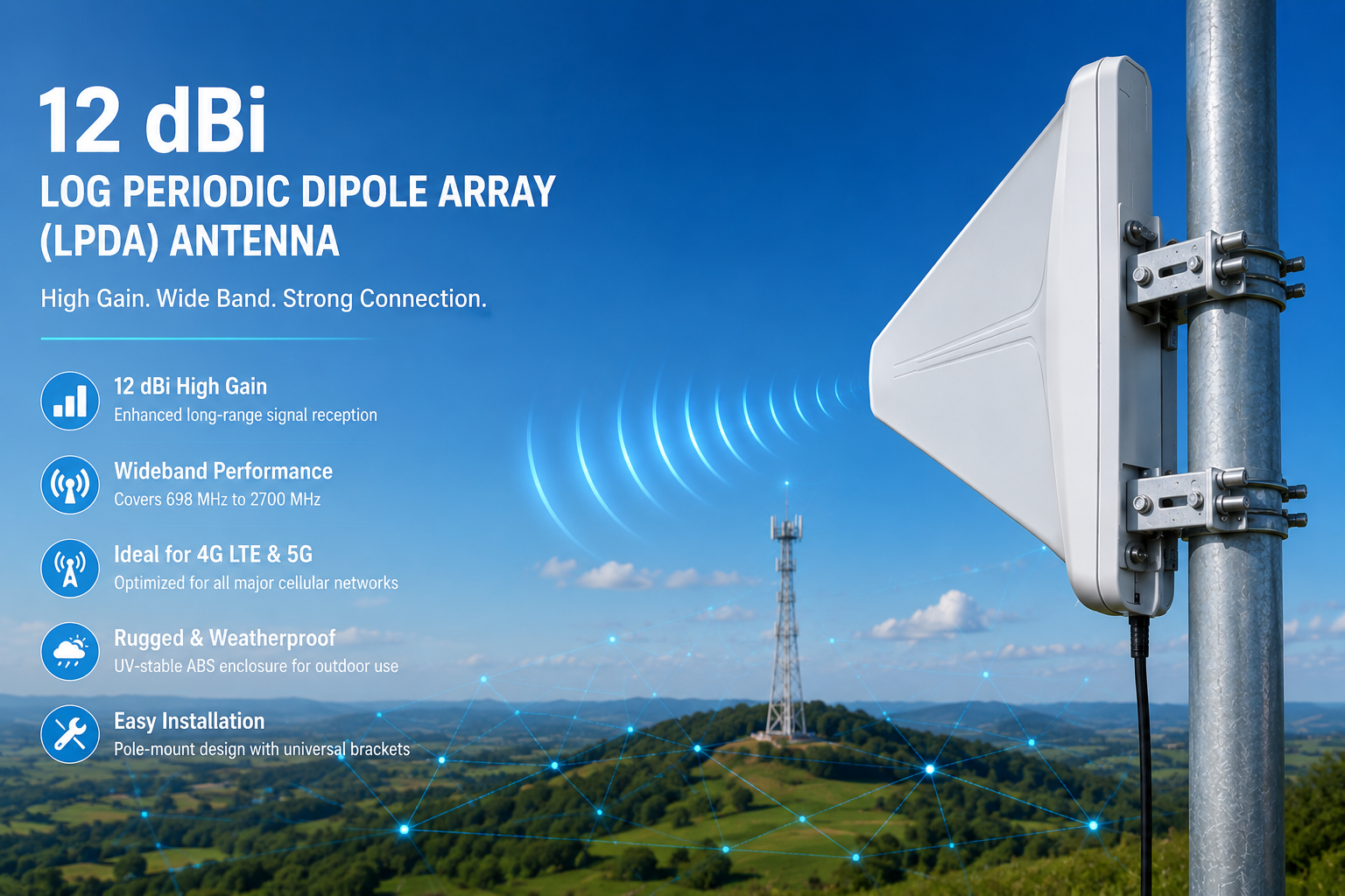 12 dBi Antenna Log Periodic Dipole Array